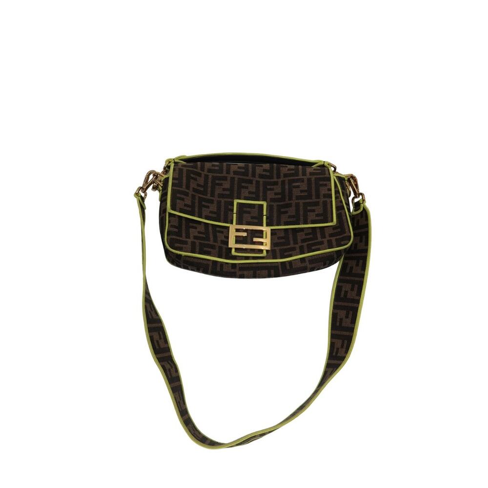 Fendi Zucca Embroidered Canvas Baguette Medium Shoulder Bag Brown Neon Women's - Picture 2 of 16